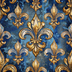 royal blue, gold, navy blue, metallic gold, distressed, vintage, fleur de lis, damask, ornamental, baroque, elegant, luxurious, traditional, regal, european, antique, weathered, baroque floral, scrollwork, classical, formal, sophisticated, french, heraldic, renaissance, ornate, heritage