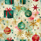 forest green, red, gold, cream, pink, vintage, christmas, holiday, ornaments, baubles, stars, snowflakes, gifts, presents, festive, whimsical, elegant, nostalgic, retro, winter, decorative, sparkly, traditional, celebration, joy, children's, seasonal, metallic accents