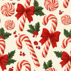 candy cane, peppermint, red and white, cream, holly, holly berries, red bow, festive, whimsical, vintage, retro, christmas, holiday, lollipop, candy swirl, traditional, nostalgic, winter, seasonal, kids, children, playful, sweet, treat, decorative, classic christmas, red ribbon