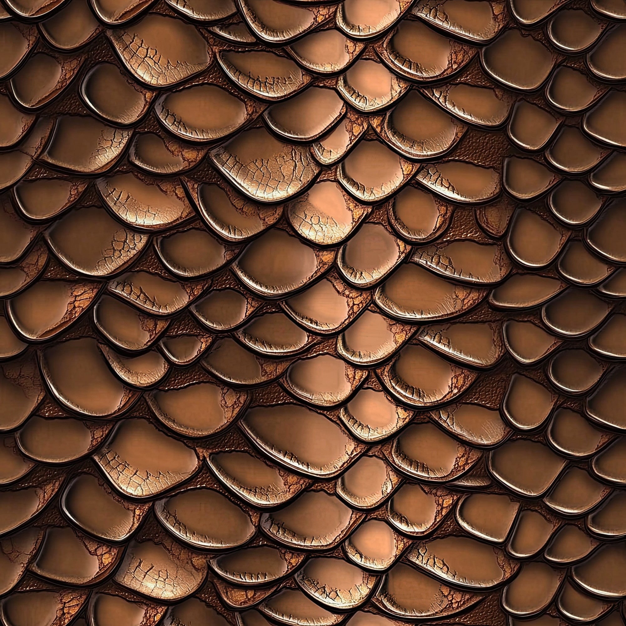 brown, copper, bronze, reptile scales, snake skin pattern, overlapping scales, textured surface, dimensional effect, western theme, rustic, leather-like appearance,, fabric panel, earthy tones, natural pattern, reptilian texture, overlapping design, bronze metallic, western motif, scales pattern