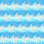 sky blue, white, seagulls, birds in flight, ocean sparkles, water reflections, repeating pattern, summer theme, coastal scene,, fabric panel, beach motif, nautical design, flying birds, azure blue, light blue, seaside atmosphere, marine life, summer vacation, ocean waves