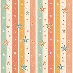 sage green, coral pink, golden yellow, cream, navy blue, striped, stars, celestial, whimsical, vintage, retro, playroom, nursery, kids room, baby, children's, night sky, twinkle stars, geometric stripes, colorful, cheerful, soft, dreamy, decorative, home decor, bedding, pastel tones, star pattern, multi-color