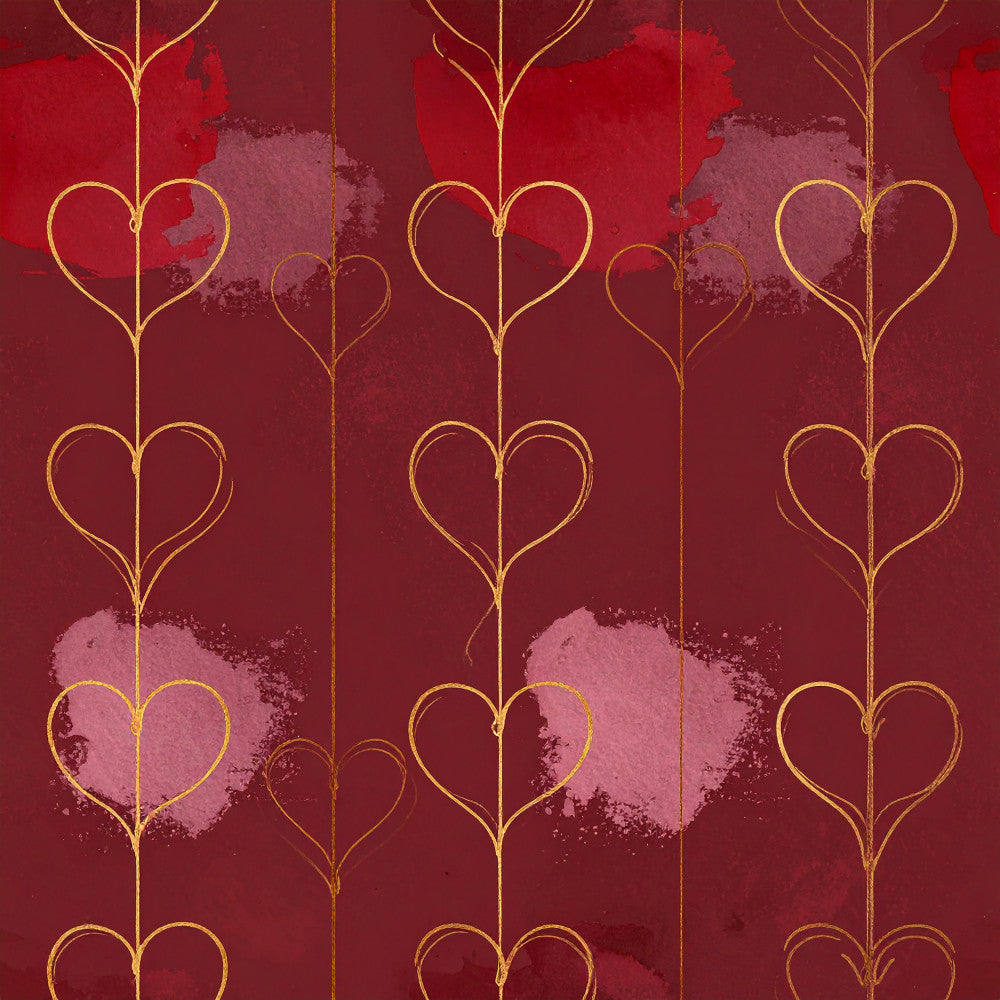 burgundy, deep red, wine red, dusty rose, mauve, gold, metallic gold, hearts, hanging hearts, romantic, elegant, vintage, grunge texture, watercolor, distressed, love, valentine, valentine's day, romantic theme, modern romantic, contemporary, decorative, home decor, wedding, anniversary, love themed, botanical vines, trailing vines, aesthetic, artistic