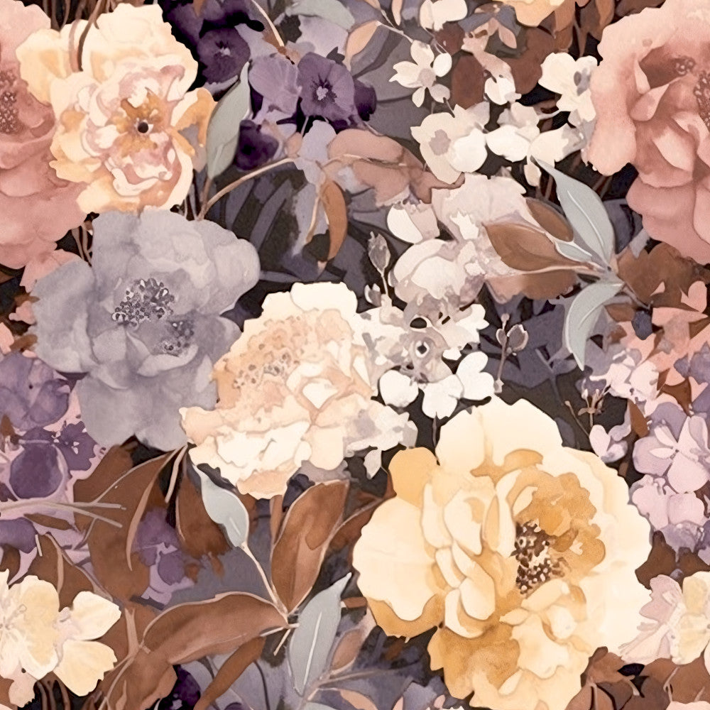 dusty rose, lavender, cream, ivory, pale pink, soft purple, muted gold, warm beige, brown, floral, roses, peonies, botanical, vintage floral, garden flowers, nature, elegant, romantic, sophisticated, feminine, traditional, spring, summer, wedding, bridal, soft colors, muted tones, delicate flowers, botanical print, timeless