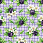 blackberry, purple and white, lavender, gingham, plaid, floral, berries, flowers, nature, botanical, farmhouse, cottage, garden, spring, summer, whimsical, rustic, charming, berries and blossoms, white flowers, green leaves, fruit, picnic, countryside, traditional, vintage, sweet, delicate