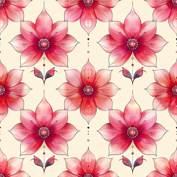 coral pink, hot pink, dusty rose, cream, beige, floral, botanical, flowers, elegant, modern, whimsical, decorative petals, ornamental, spring, summer, nature-inspired, romantic, sophisticated, garden flowers, detailed florals, gradient shading, jeweled centers, symmetrical pattern, feminine, delicate, dreamy, artistic, watercolor effect, pastel florals, vibrant florals