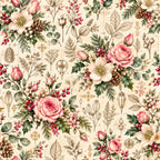 cream floral, dusty rose, blush pink, sage green, vintage botanical, traditional, elegant, romantic, nature-inspired, roses, pine cones, berries, wildflowers, leaves, botanical illustration, garden, spring, winter, holiday, cottage core, farmhouse, classic, timeless, botanical prints, red berries, anemone, tulips, evergreen branches, botanical art, antique