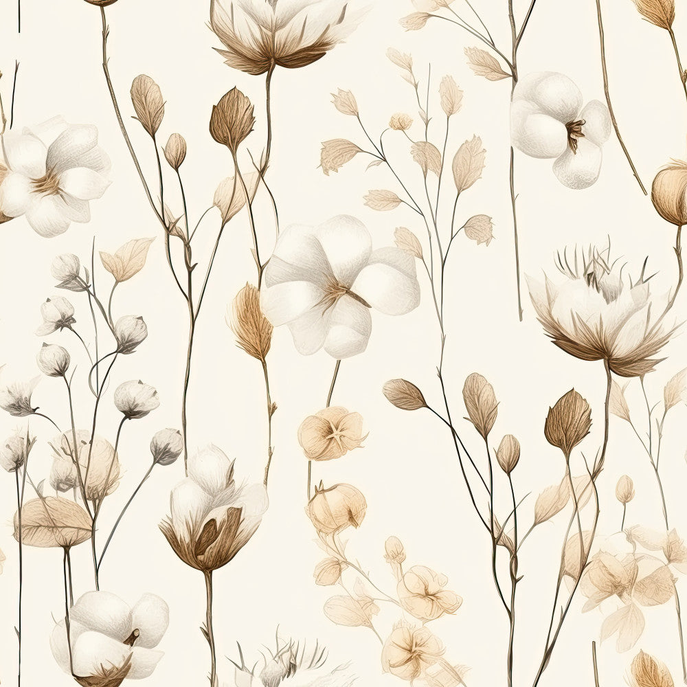 cream, beige, tan, brown, white, neutral, botanical, floral, wildflower, dried flowers, pressed flowers, nature, rustic, vintage, elegant, delicate, minimalist, natural, earthy, cottagecore, farmhouse, botanical illustration, seed pods, grasses, stems, spring, summer, calming, peaceful, nursery