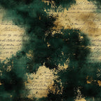 forest green, deep teal, sage green, gold foil, metallic gold, vintage aesthetic, grunge texture, distressed, abstract watercolor, ink splatter, artistic, elegant, moody, literary, manuscript inspired, antique, nostalgic, steampunk, bohemian, modern vintage, cream, beige, aged paper texture, mixed media art, watercolor wash, gilded accents, sophisticated, dark academia, library inspired, classic literature themed