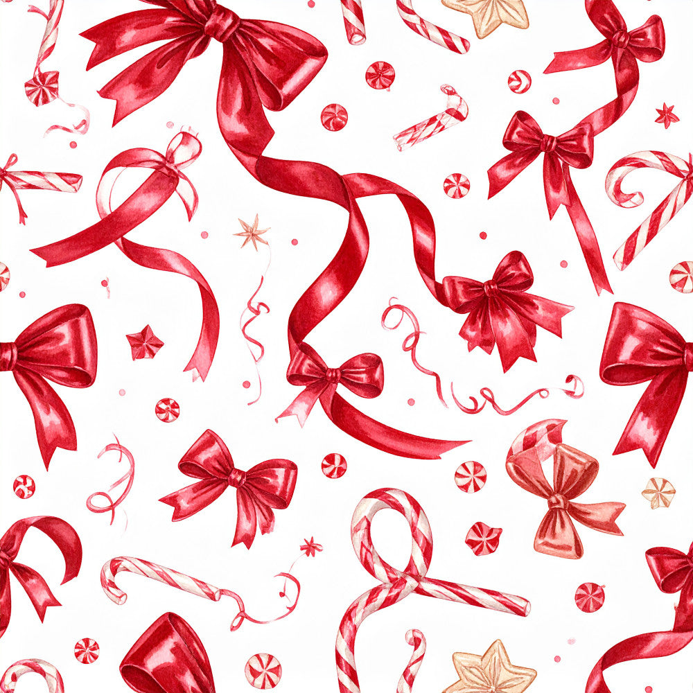 red, crimson, candy cane, peppermint, holiday, christmas, festive, bows, ribbons, candy, stars, winter, elegant, whimsical, traditional, decorative, gift wrap inspired, candy canes, peppermint swirls, red ribbons, gift bows, holiday décor, christmas aesthetic, seasonal, celebration, vintage christmas, classic holiday