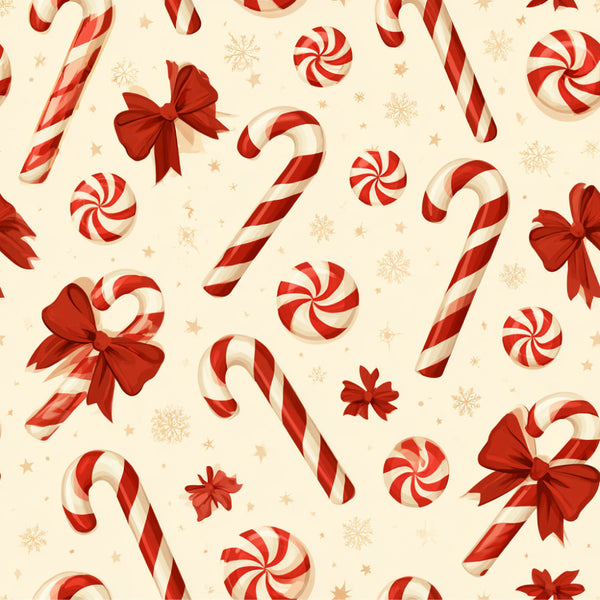 candy cane, peppermint, red and cream, holiday, christmas, festive, candy, sweets, lollipop, snowflake, gold accents, vintage christmas, whimsical, traditional, nostalgic, winter, seasonal, candy themed, classic christmas, red striped, retro, playroom, kids room, children's, cheerful, decorative, elegant