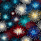 fireworks pattern,, fabric panel, red fireworks, blue fireworks, white fireworks, yellow fireworks, teal fireworks, black background, starburst design, celebration theme, patriotic colors, fourth of july, new year's eve, festive pattern, explosive bursts, radiating lines, holiday fabric, americana theme, cotton fabric