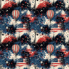 red, white, blue, patriotic, grunge, distressed, hot air balloons, fireworks, stars, stripes, american flag, paint splatter, weathered, vintage style,, fabric panel, fourth of july, independence day, textured background, repeating pattern