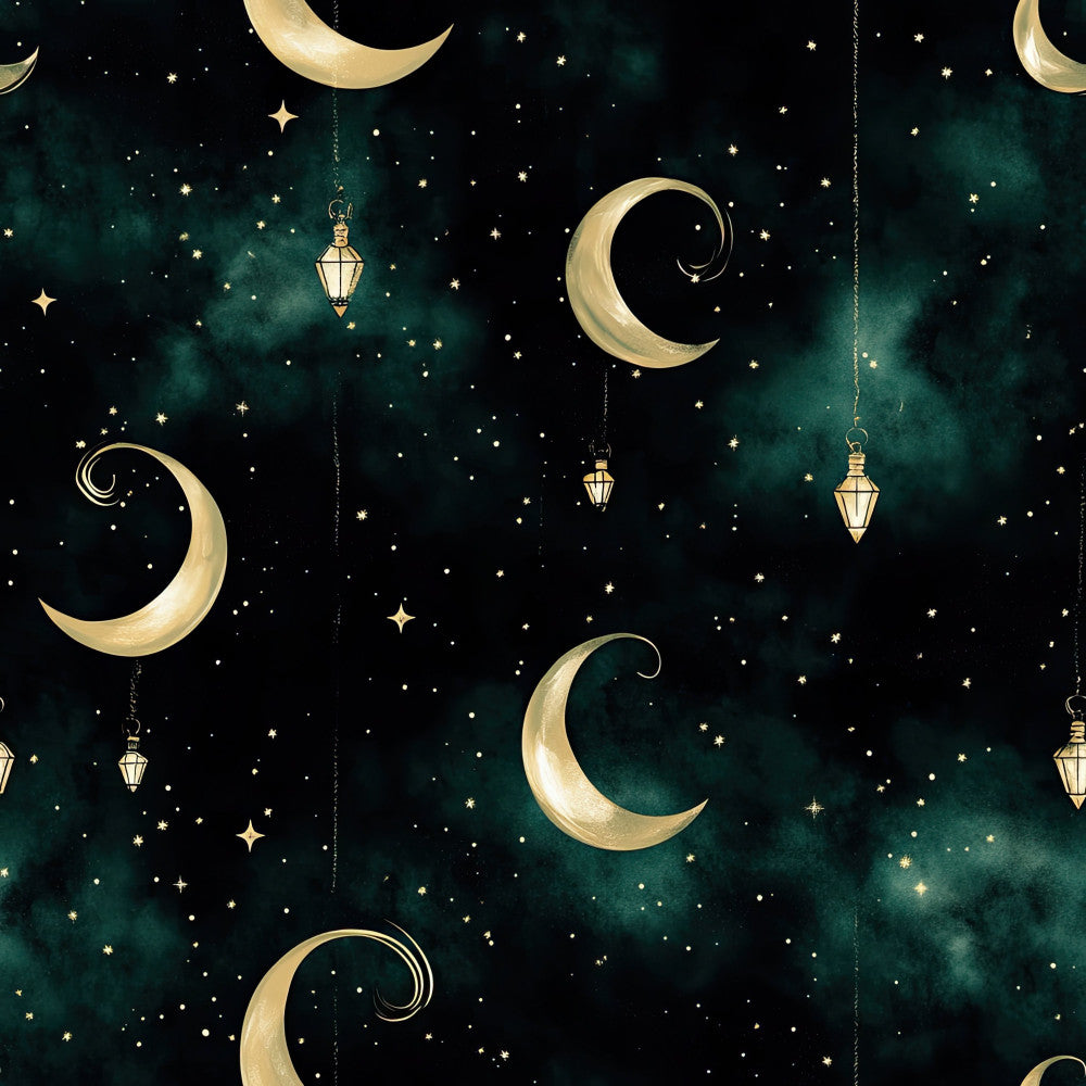 celestial, night sky, moons, stars, lanterns, teal, deep teal, forest green, cream, gold, ivory, whimsical, magical, dreamy, elegant, vintage, moon phases, hanging lanterns, starry night, dark teal background, boho, bohemian, nursery, baby blanket, plush throw, bedding, twilight, midnight, enchanted, sophisticated