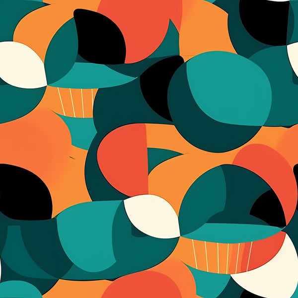 teal, orange, coral red, cream, black, turquoise, abstract, geometric, modern, contemporary, circles, organic shapes, mid-century modern, retro, vibrant, playful, whimsical, bold, colorful, contemporary art, funky, artistic, nursery, playroom, kids room, unisex, fun, colorblock, overlapping shapes, sophisticated