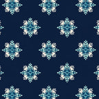 navy blue, teal, light blue, cream, winter, snowflake, geometric, modern, elegant, holiday, christmas, frozen, symmetrical, star pattern, crystalline, icy, cool tones, contemporary, festive, seasonal, decorative, repeating pattern, medallion, mandala-inspired, sophisticated, wintery, ice blue, pearl white, structured pattern