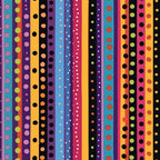 colorful stripes, polka dots, vertical stripes, purple, orange, teal, pink, yellow, black, red, blue, geometric pattern, bright colors, rainbow stripes, circular dots,, fabric panel, vibrant design, multicolored, contemporary pattern, cheerful mood