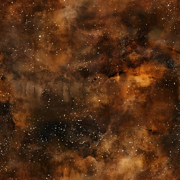 brown, rust, amber, burnt orange, galaxy, stars, cosmic, nebula, space, painted effect, watercolor style, celestial,, fabric panel, astronomy, night sky, swirled clouds, dusty, warm tones, abstract