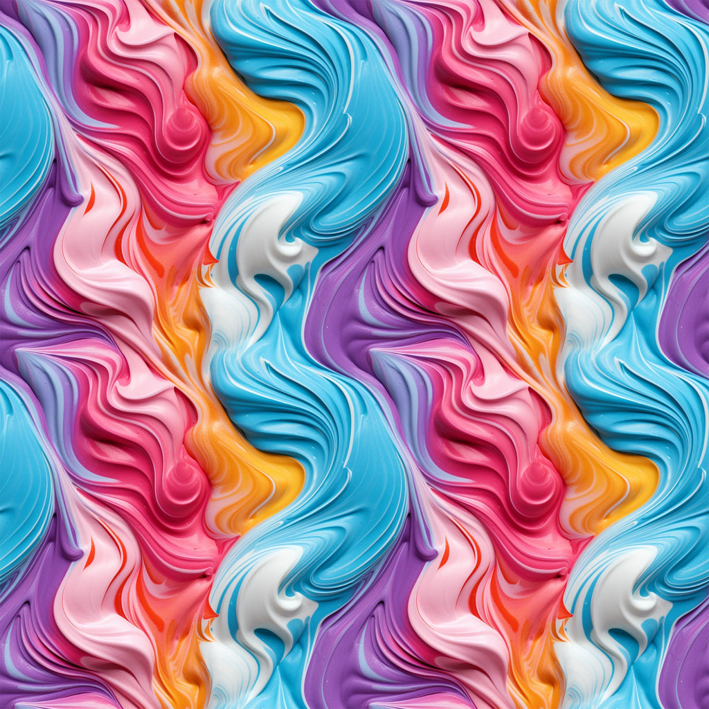 vibrant swirls, frosting pattern, marbled design, pink swirls, blue swirls, purple swirls, orange swirls, white swirls, fluid motion, abstract art, candy colors, pastel tones,, fabric panel, seamless repeat, flowing curves, colorful waves, artistic swirls, modern pattern, bright colors