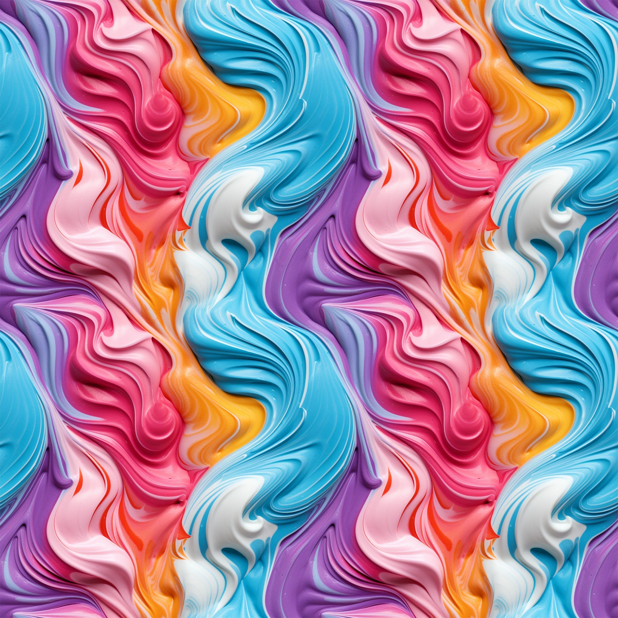vibrant swirls, frosting pattern, marbled design, pink swirls, blue swirls, purple swirls, orange swirls, white swirls, fluid motion, abstract art, candy colors, pastel tones,, fabric panel, seamless repeat, flowing curves, colorful waves, artistic swirls, modern pattern, bright colors