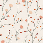 peach, coral pink, cream, burnt orange, dusty rose, terracotta, wine red, floral, botanical, wildflowers, nature, modern, minimalist, delicate, whimsical, elegant, spring, summer, autumn, buds, blooms, leaves, stems, nursery, baby room, kids room, contemporary, soft aesthetic, nature-inspired, garden theme