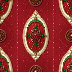 deep red, crimson, emerald green, gold, cream, ivory, jewel tones, ornate, baroque, damask, medallion, geometric, luxe, elegant, traditional, royal, regal, festive, holiday, christmas, victorian, vintage, ornamental, decorative, pearl accents, gemstone inspired, formal, sophisticated, stars, beaded details
