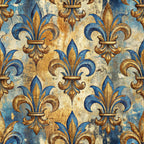 royal blue, gold, cream, distressed, vintage, fleur de lis, damask, baroque, elegant, ornate, french, regal, antique, weathered, luxury, traditional, formal, decorative, heraldic, medallion, classic, sophisticated, european, renaissance, palatial, gilded, distressed finish, aged patina