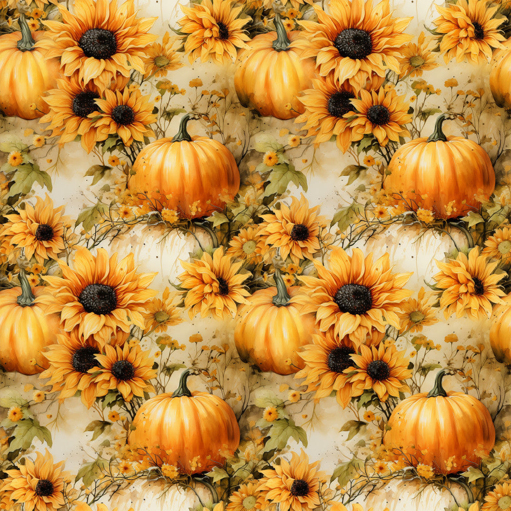 golden yellow, burnt orange, deep orange, cream, beige, tan, sunflower, sunflower pattern, floral, autumn, fall, harvest, thanksgiving, pumpkin, pumpkins, farmhouse, rustic, botanical, nature, seasonal, warm tones, cozy, traditional, home decor, baby nursery, children's room, fall harvest theme, seasonal decor