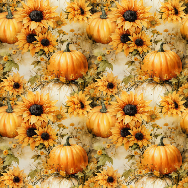 golden yellow, burnt orange, deep orange, cream, beige, tan, sunflower, sunflower pattern, floral, autumn, fall, harvest, thanksgiving, pumpkin, pumpkins, farmhouse, rustic, botanical, nature, seasonal, warm tones, cozy, traditional, home decor, baby nursery, children's room, fall harvest theme, seasonal decor