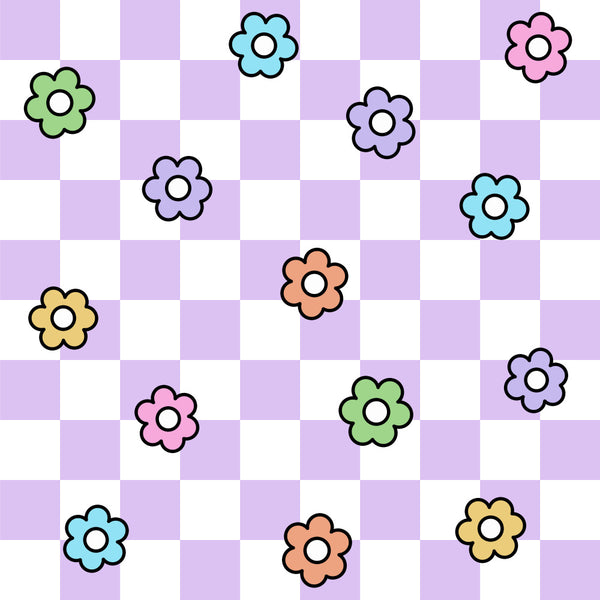 lavender, light purple, pastel purple, soft pink, baby pink, pale pink, light blue, sky blue, pale blue, mint green, light green, pale yellow, soft yellow, coral, peach, floral, flowers, daisy, six-petal flowers, whimsical, playful, cheerful, bright, colorful, spring, summer, nursery, baby room, kids room, toddler
