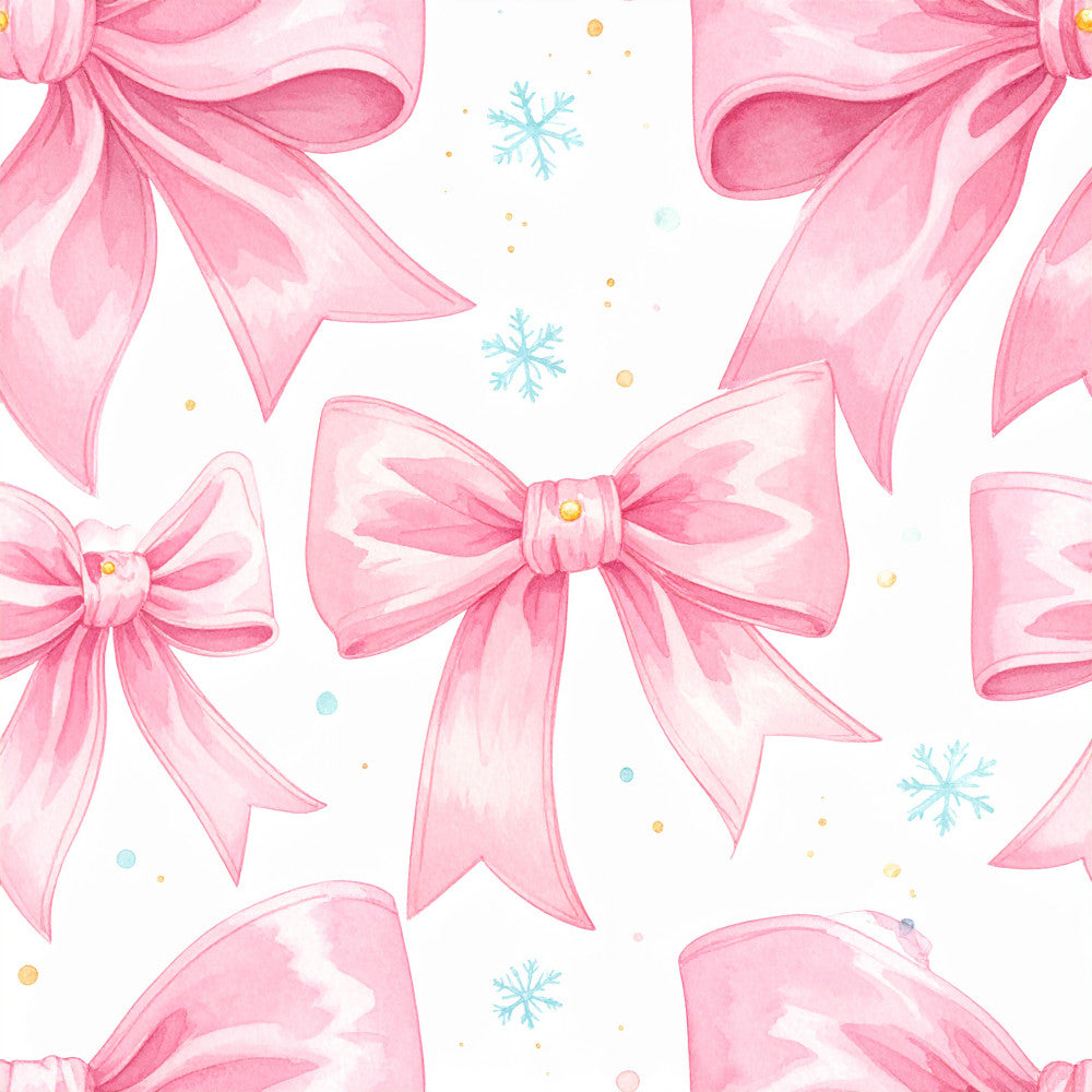 rose pink, hot pink, blush pink, white, gold, turquoise, bows, ribbons, snowflakes, festive, holiday, winter, christmas, elegant, whimsical, feminine, delicate, sparkle, shimmer, girly, princess, party, celebration, baby shower, nursery, playroom, kids room, girls room, decorative, watercolor