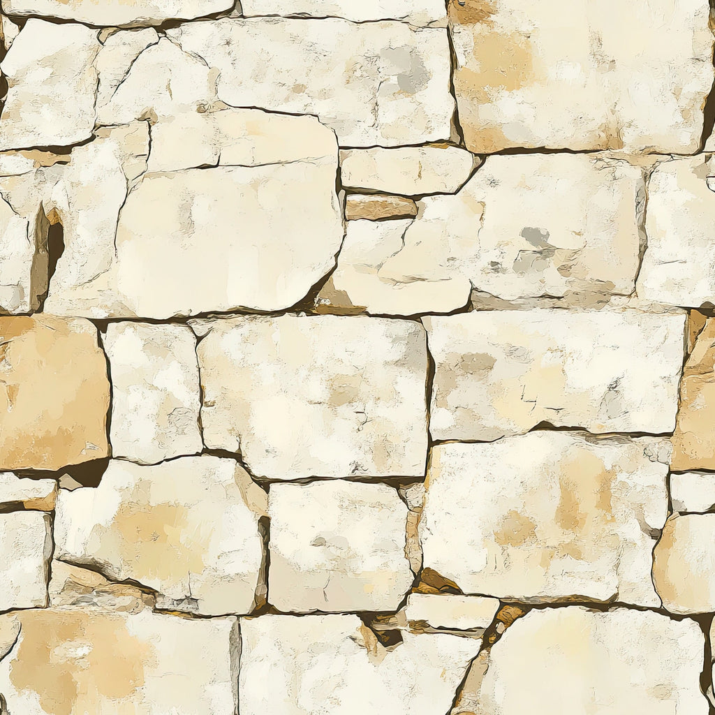 beige, cream, tan, stone wall, natural stone, rustic texture, weathered blocks, irregular stones, mortar joints, earthy tones,, fabric panel, western theme, aged appearance, rough hewn, country style, neutral palette, textural pattern, building blocks