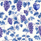 purple grapes, blue leaves, grape vines, wine chalice, botanical pattern, repeating motif, watercolor style, vineyard theme,, fabric panel, purple berries, grapevine branches, wine cup, fruit design, botanical illustration, cream background, vine leaves, grape clusters, wine theme, nature motifs