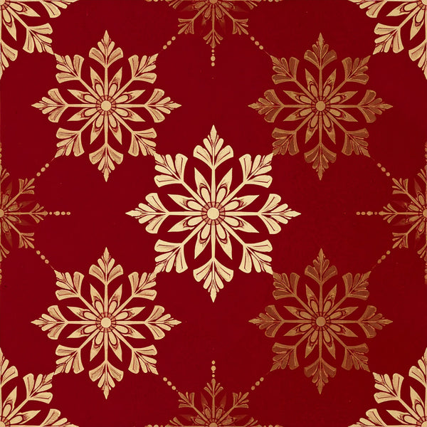 burgundy red, gold, cream, metallic gold, snowflake, winter, holiday, christmas, elegant, traditional, ornamental, damask, geometric, festive, luxury, formal, decorative, star motif, symmetrical pattern, victorian, classic, timeless, winter home decor, seasonal, rich jewel tones, ornate design, crystalline, frost-inspired