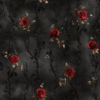 deep red roses, charcoal black, gold accents, dark gray, burgundy flowers, floral pattern, rose motif, vintage style, gothic aesthetic, elegant design, romantic theme, luxurious feel, ornate vines, botanical elements, dark moody, sophisticated, dramatic pattern, climbing vines, nature-inspired, rose garden, timeless design, classic floral, deep jewel tones, ornamental branches, luxury home decor, dramatic florals, moody aesthetic, traditional style