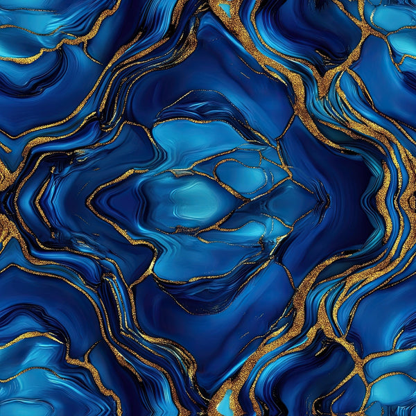 royal blue, navy blue, turquoise, gold, metallic gold, agate pattern, marble effect, swirled design, geode inspired, flowing lines, organic shapes, luxurious, elegant,, fabric panel, mineral pattern, natural stone, fluid design, abstract pattern, shimmering accents