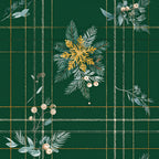 forest green, gold snowflake, plaid, tartan, evergreen branches, winter, holiday, christmas, ivory berries, eucalyptus leaves, pine branches, elegant, festive, sophisticated, nature-inspired, botanical, metallic gold, cream accents, traditional, seasonal, modern holiday, decorative, luxe, festive botanical, natural elements, greenery, dimensional, upscale