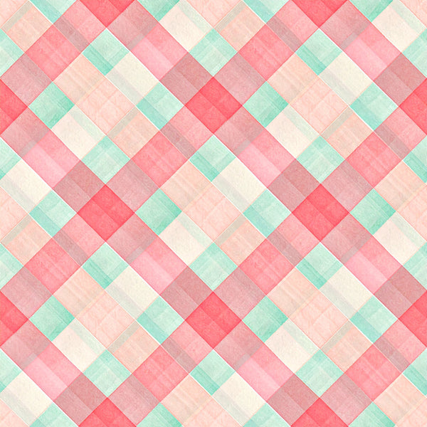 coral pink, dusty rose, mint green, pale peach, cream, soft pink, geometric, diamond pattern, quilted texture, modern, pastel, spring, baby nursery, playroom, kids room, baby shower, soft colors, contemporary, grid pattern, light and airy, gentle hues, soothing, baby-friendly, nursery decor, gender-neutral, subtle texture, color blocking, diagonal pattern
