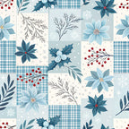 winter floral, blue poinsettia, red berries, holiday, christmas, snow, snowflake, plaid, gingham check, dusty blue, slate blue, navy, cream, white, winter botanical, evergreen branches, holly, festive, elegant, traditional, seasonal, home decor, timeless, nature inspired, berry branches, winter foliage, classic holiday, cool tones, geometric plaid