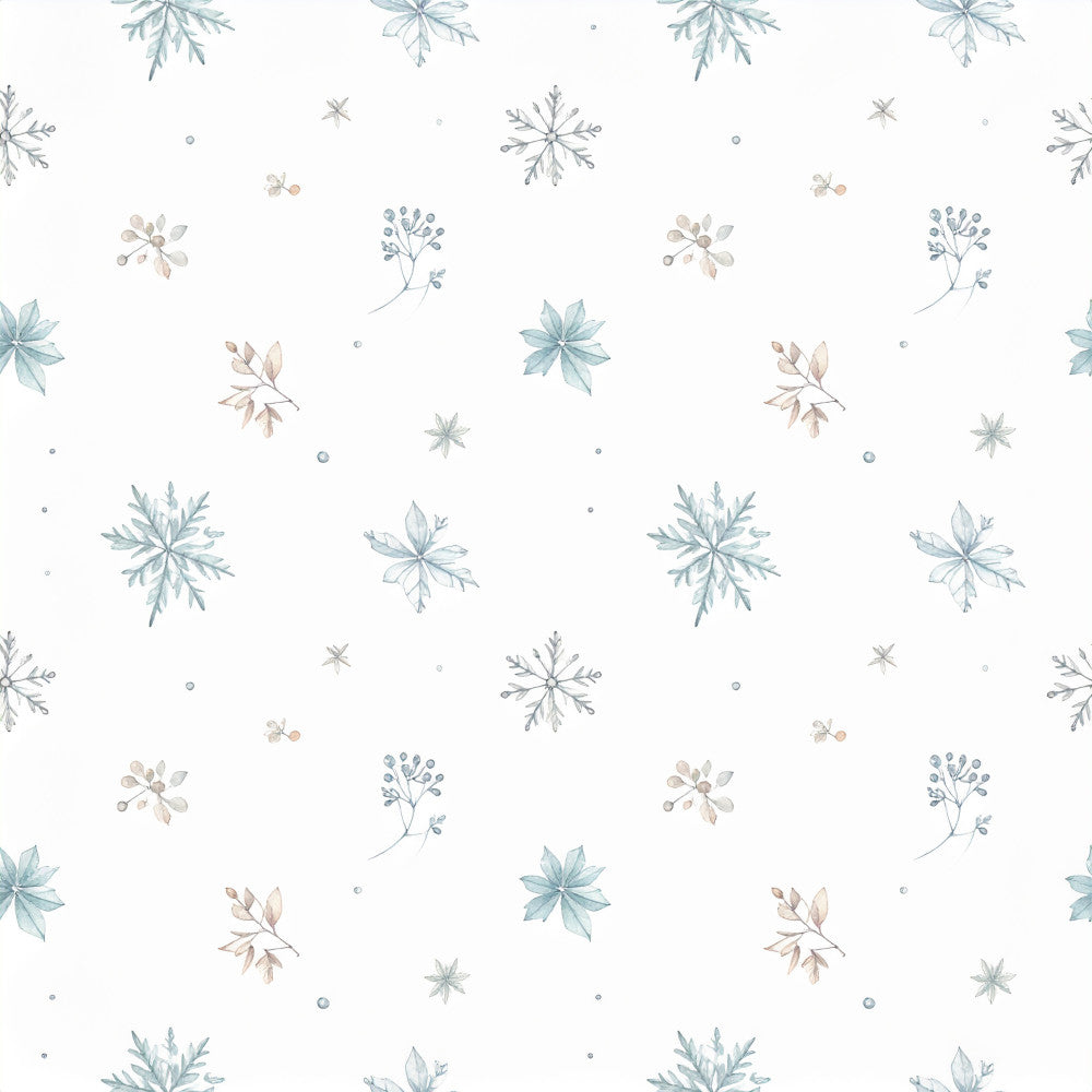 dusty blue, sage green, cream, beige, tan, soft blue, muted colors, watercolor, botanical, floral, nature, winter, snowflakes, delicate, elegant, whimsical, modern, minimalist, stars, berries, branches, leaves, baby, nursery, kids room, calming, gentle, soft aesthetic, seasonal, frost