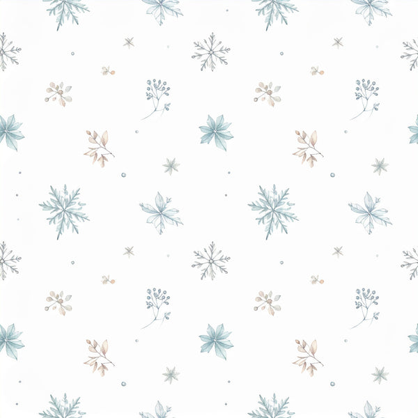 dusty blue, sage green, cream, beige, tan, soft blue, muted colors, watercolor, botanical, floral, nature, winter, snowflakes, delicate, elegant, whimsical, modern, minimalist, stars, berries, branches, leaves, baby, nursery, kids room, calming, gentle, soft aesthetic, seasonal, frost