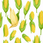 golden yellow, bright green, corn cobs, corn husks, vegetable pattern, farm produce, harvest theme, repeating pattern, botanical illustration, summer vegetables,, fabric panel, agricultural motif, kernels, husks, white background, scattered design, realistic style, food illustration, garden vegetables