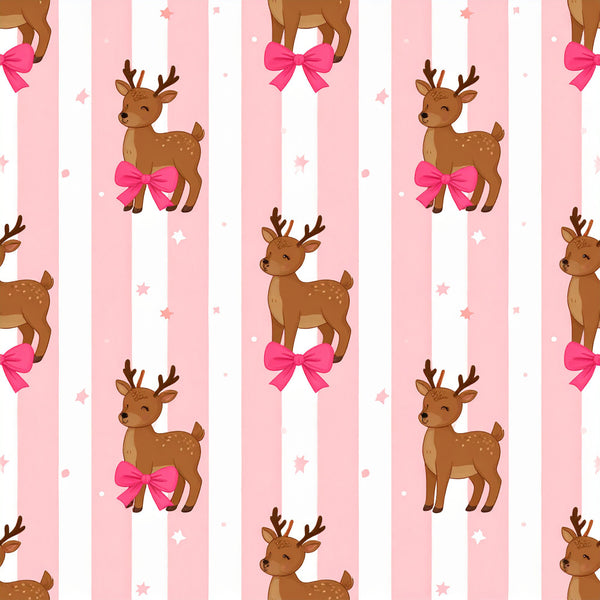 hot pink, blush pink, white, brown, candy pink, striped, reindeer, deer, bows, stars, sparkles, whimsical, festive, playful, christmas, holiday, winter, nursery, baby girl, kids room, girl's room, cute animals, woodland, magical, sweet, feminine, decorative bows, fawn, antlers, pearl accents