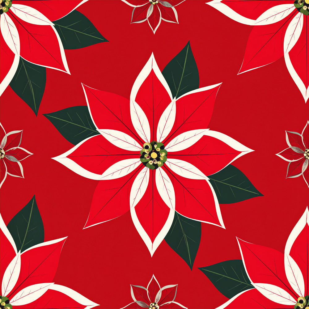 red, cream white, dark green, forest green, poinsettia, floral, holiday, christmas, festive, elegant, traditional, botanical, winter, seasonal, flower petals, leaves, nature-inspired, home decor, decorative, sophisticated, classic, red and white, greenery, holiday season, christmas crafts, festive design, traditional christmas