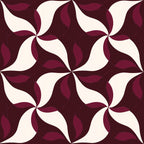 burgundy, maroon, cream, ivory, abstract pattern, geometric design, swirl motif, pinwheel pattern, curved shapes, flowing lines,, fabric panel, seamless repeat, radiating design, circular motifs, warm tones, contemporary style, modern geometric, overlapping curves, decorative pattern
