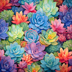 succulent, floral, multicolor, rainbow, vibrant, coral pink, sky blue, sage green, purple, yellow, orange, layered petals, botanical, nature, whimsical, modern, colorful, spring, summer, garden, artistic, painterly, bright, cheerful, playroom, kids room, nursery, decorative, detailed, dimensional