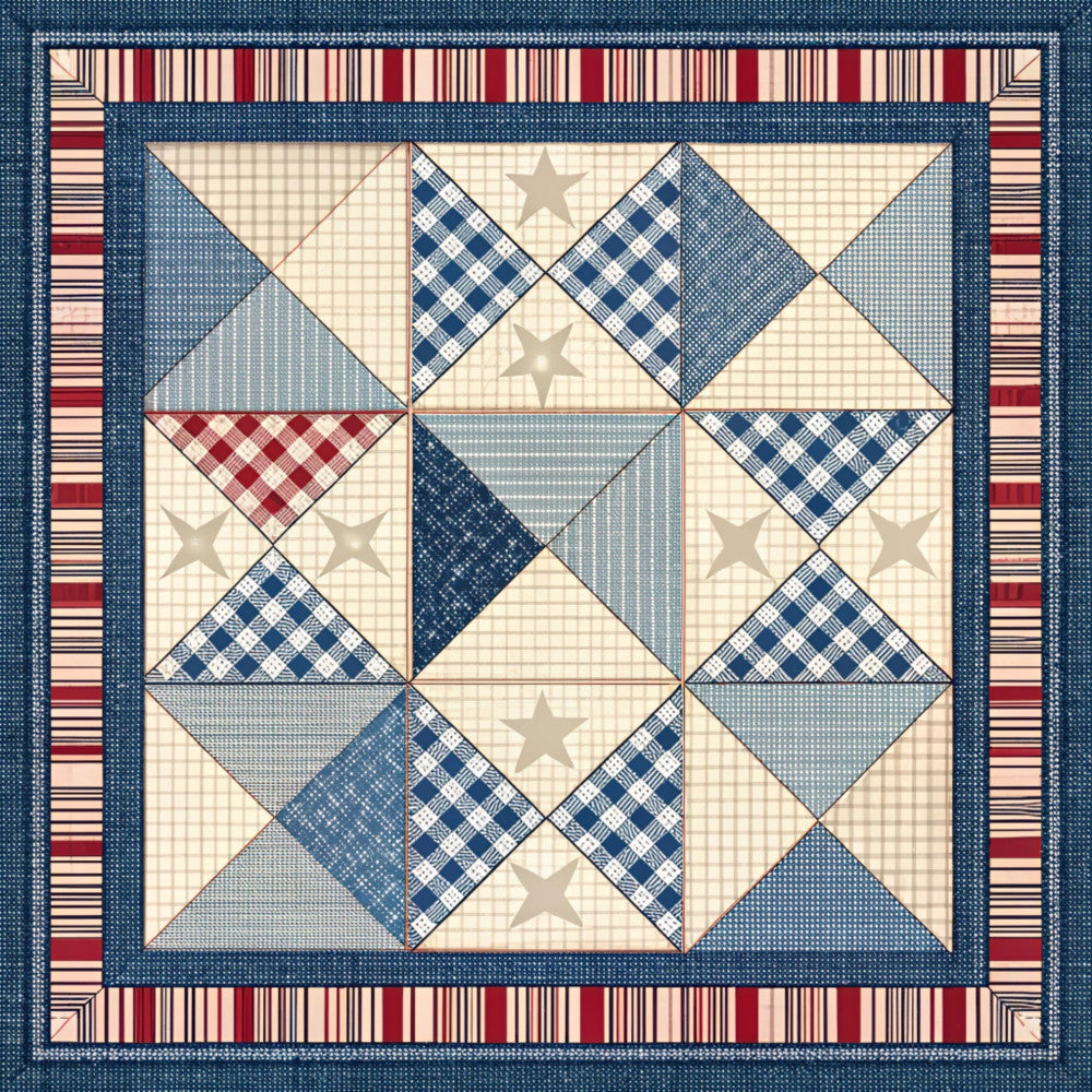 navy blue, cream, red, tan, geometric, star, plaid, striped, patriotic, americana, traditional, rustic, farmhouse, vintage, country, stars and stripes, folk art, home decor, quilt pattern, patchwork, classic americana, red white and blue, colonial, heritage, timeless, classic design, decorative stars, woven texture, cottage style