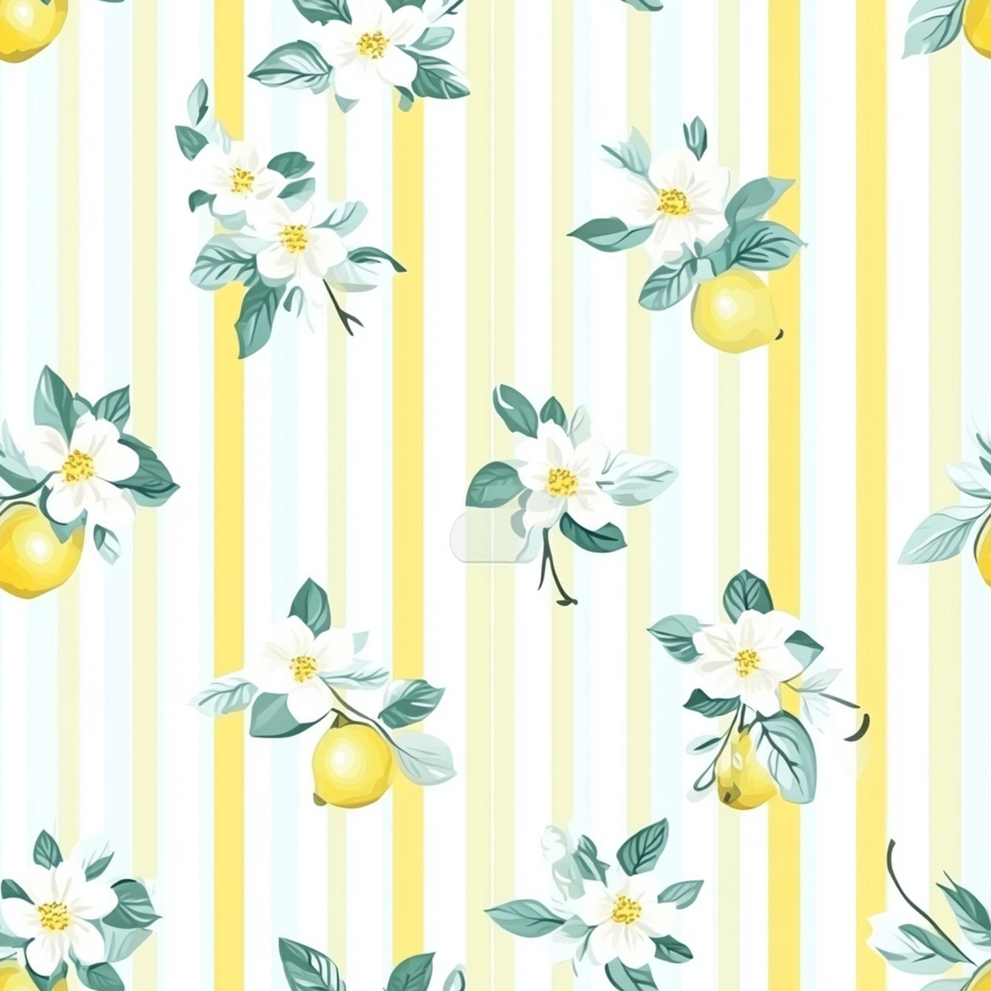 yellow, white, green, sage green, lemon, citrus fruit, floral, flowers, leaves, botanical, stripes, vertical stripes, shabby chic, cottage core, spring, fresh, watercolor style, quilting cotton, fabric panel, repeating pattern