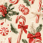 candy cane, peppermint, red and white, cream, ivory, holly berries, evergreen, pinecone, christmas, holiday, festive, vintage, elegant, whimsical, candy, sweets, bows, ribbons, winter berries, snow-dusted, nostalgic, traditional, retro, peppermint swirl, striped candy, holiday décor, seasonal, winter wonderland, classic christmas