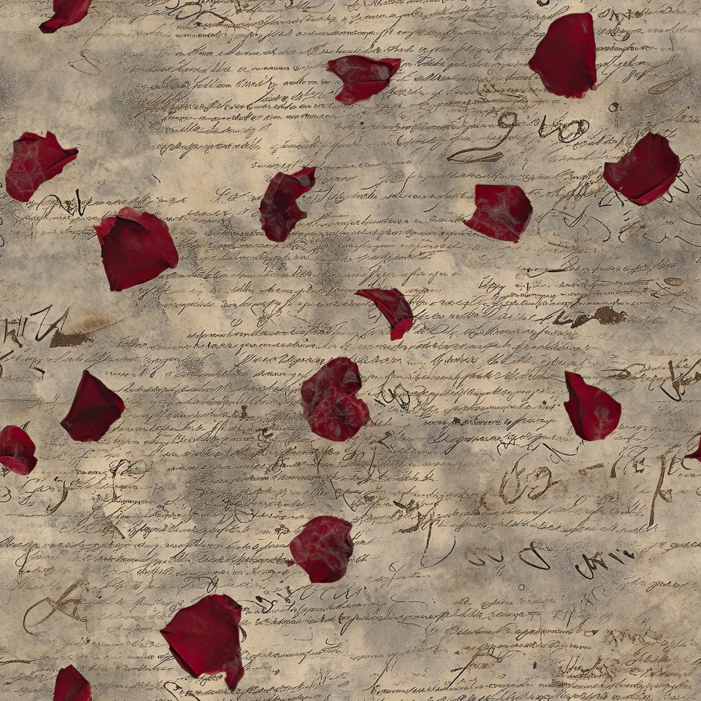 burgundy, wine red, cream, beige, vintage, romantic, rose petals, floral, script, calligraphy, antique, elegant, classic, traditional, love letter, botanical, dark red, parchment, handwritten, nostalgic, timeless, damask, Victorian, literary, poetry, old world, heritage, sophisticated, autumn, romance